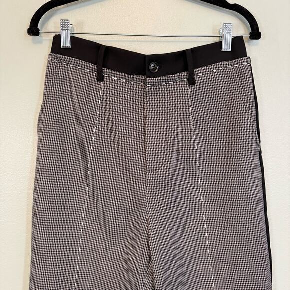 Monartw Trouser Pants Women L Black White Houndstooth Elastic Waist Straight Leg - Picture 3 of 11